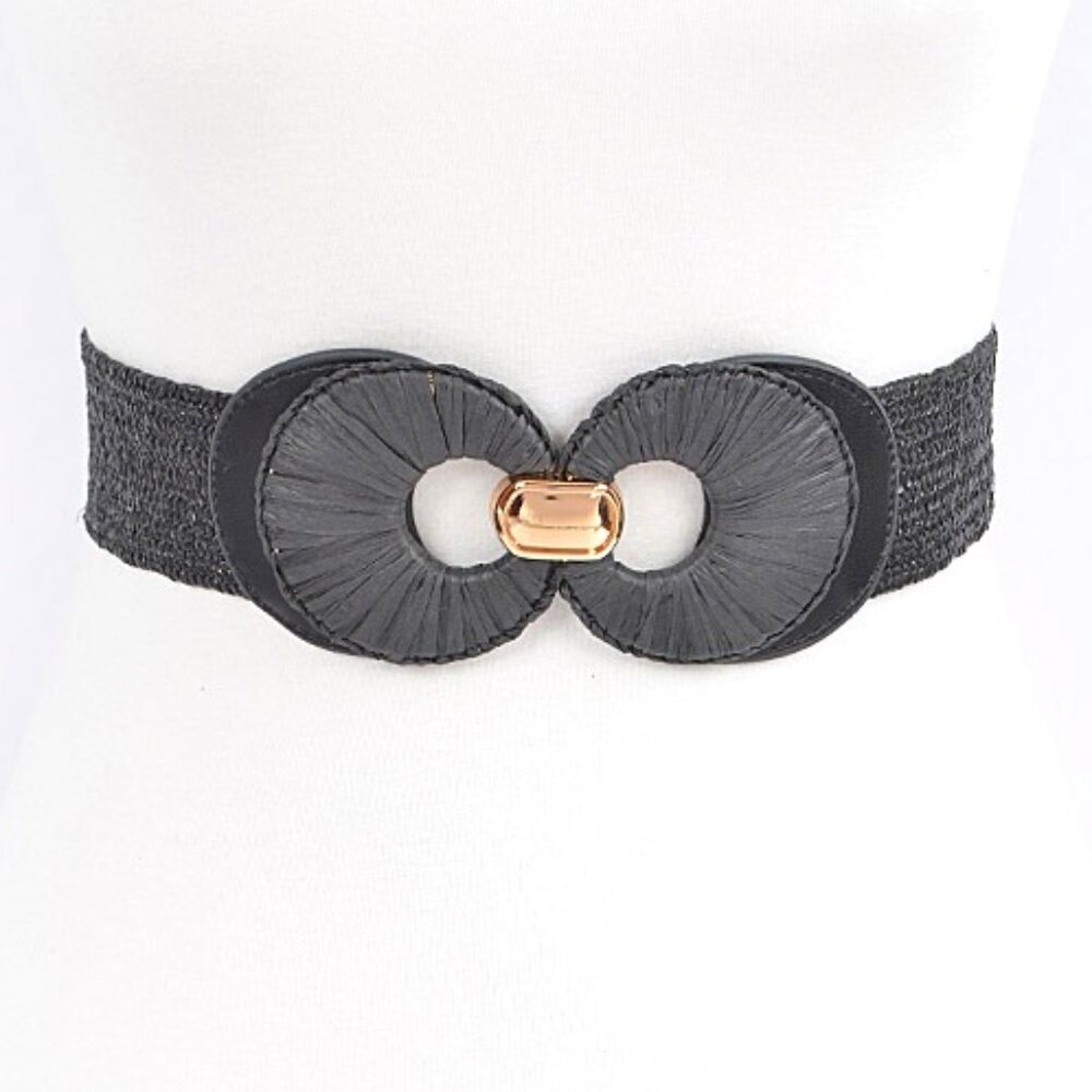 BNWT Brand New Raffia Wrapped Buckle Faux Straw Elastic Fashion Belt